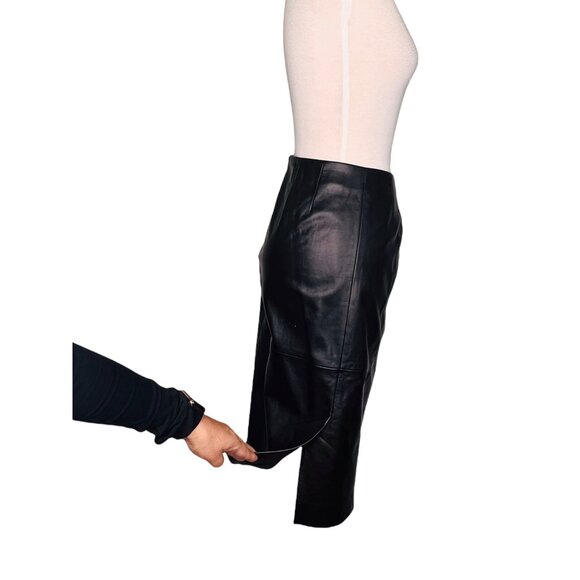 Dana Buchman For Neiman Marcus 100% Leather A-Line Skirt Black Womens Size 8 - Picture 4 of 6